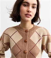 Women's Brown Argyle Knit Cardigan New Look