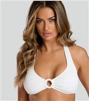 Women's White Crinkle Textured Ring Detail Bikini Top South Beach New Look