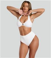 Women's White Crinkle Textured High Waist Bikini Briefs South Beach New Look