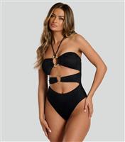 Women's Wavy Crinkled Ring Detail Halterneck Swimsuit South Beach New Look