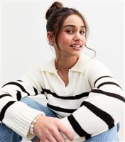 Girls' White Striped Oversized Jumper New Look