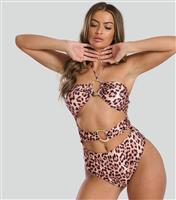 Women's Brown Leopard Print Halterneck Swimsuit South Beach New Look
