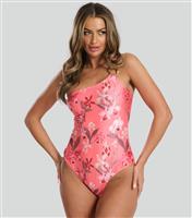 Women's Red Floral Print One-Shoulder Swimsuit South Beach New Look