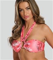 Women's Red Floral Print Halterneck Bikini Top South Beach New Look