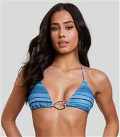 Women's Blue Striped Triangle Bikini Top South Beach New Look