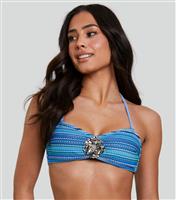 Women's Blue Striped Halterneck Bikini Top South Beach New Look