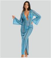 Women's Blue Striped Crochet Maxi Dress South Beach New Look