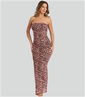 Women's Brown Leopard Print Strapless Mesh Maxi Dress South Beach New Look