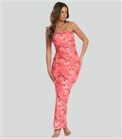 Women's Red Floral Print Ruched Strapless Maxi Dress South Beach New Look