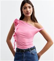 Women's Bright Pink Off The Shoulder Corsage Applique Cropped Top New Look
