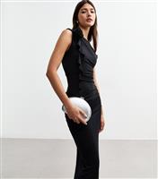 Women's Black Jersey Off The Shoulder Corsage Applique Midi Dress New Look