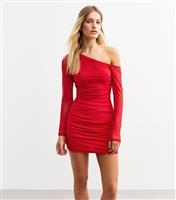 Women's Red One Shoulder Ruched Mini Dress New Look