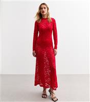 Women's Red Crew Neck Lace Midi Dress New Look