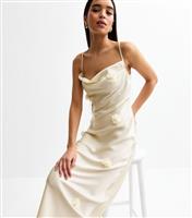 Women's White Corsage Applique Satin Midi Dress New Look