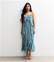 Women's Blue Ruffled Chiffon Slip Dress New Look