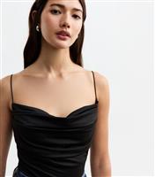 Women's Black Cowl Neck Jersey Bodysuit New Look
