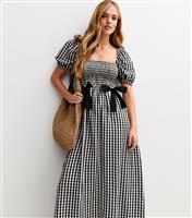 Women's Black Gingham Check Bow Applique Midi Dress New Look