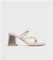 Women's Gold Faux Leather Strappy Mules London Rebel New Look