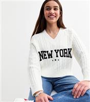 Girls' Off White New York Cable Knit Jumper New Look