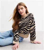 Girls' Brown Zebra Print Crop Jumper New Look