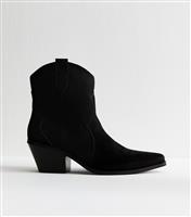 Women's Black Faux Suede Western Ankle Boots New Look