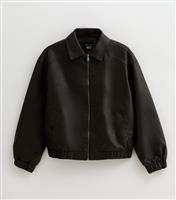 Girls' Dark Brown Oversized Faux Leather Bomber Jacket New Look