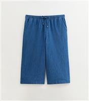 Women's Blue Denim Drawstring Waist Cropped Trousers New Look