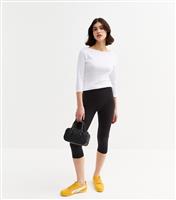 Women's Black Jersey Cropped Capri Leggings New Look