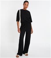 Women's Black Textured Wide Leg Trousers Quiz New Look