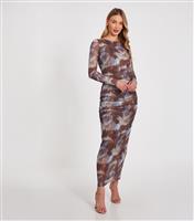 Women's Brown Print Mesh Midi Dress Quiz New Look