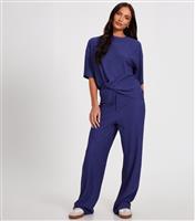 Women's Bright Blue Textured Tie Trousers Quiz New Look
