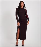 Women's Brown Ruched Mesh Midi Dress Quiz New Look