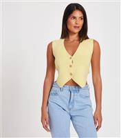 Women's Light Yellow Knitted Crop Waistcoat Quiz New Look