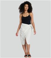 Women's Off White Linen Look Striped Wrap Skirt South Beach New Look