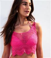 Women's Bright Pink Zig Zag Knit Crop Top New Look