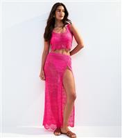 Women's Bright Pink Zig Zag Knit Skirt New Look