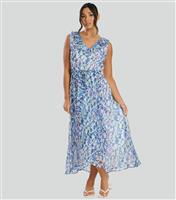 Women's Blue Printed Frilly Trim Midi Dress South Beach New Look