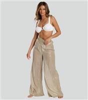 Women's Khaki Metallic Wide Leg Trousers South Beach New Look