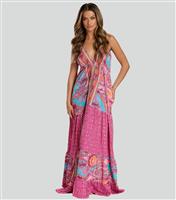 Women's Pink Scarf Print Halterneck Maxi Dress South Beach New Look