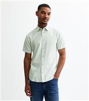 Men's Light Khaki Oxford Stripe Short Sleeve Shirt Jack & Jones New Look