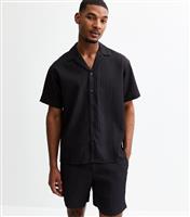 Men's Black Ribbed Textured Short Sleeve Resort Shirt Jack & Jones New Look