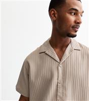 Men's Stone Ribbed Textured Short Sleeve Resort Shirt Jack & Jones New Look
