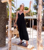 Women's Black Strap Detail Broderie Trim Midi Dress South Beach New Look