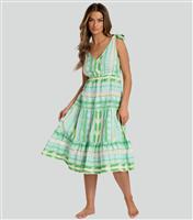 Women's Green Jacquard Tie Shoulder Midi Dress South Beach New Look