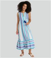 Women's Blue Tie Neck Patterned Jacquard Midi Dress South Beach New Look