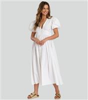 Women's White Puff Sleeve Midi Dress South Beach New Look