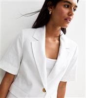 Women's White Linen Blend Short Sleeve Blazer New Look