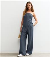 Women's Blue Textured Striped Wide Leg Trousers New Look