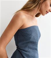 Women's Blue Striped Strapless Bandeau Top New Look
