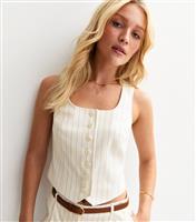 Women's Cream Striped Square Neck Waistcoat New Look